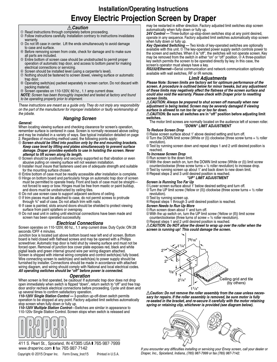 DRAPER ENVOY INSTALLATION & OPERATING INSTRUCTIONS Pdf Download ...