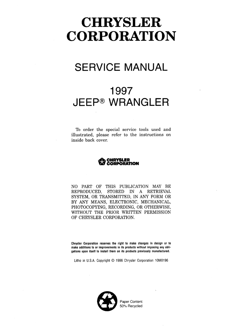 JEEP WRANGLER 1997 AUTOMOBILE SERVICE MANUAL | ManualsLib