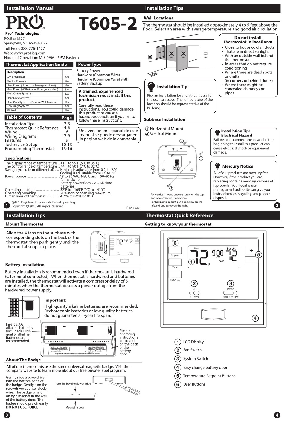 PRO1 TECHNOLOGIES T605-2 INSTALLATION MANUAL Pdf Download | ManualsLib