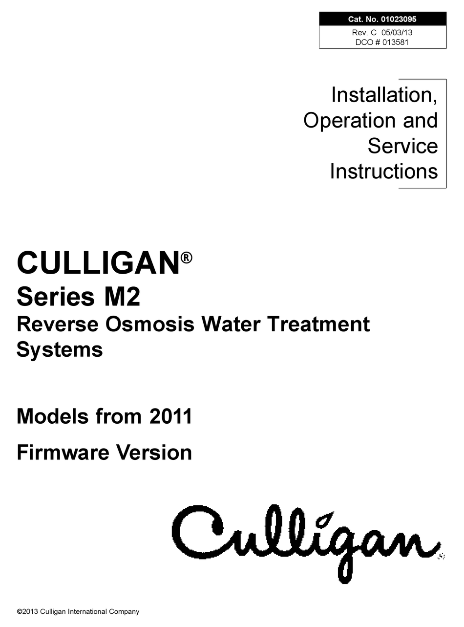 Culligan M2 Series Water Filtration System Installation Operation And Service Instructions Manualslib