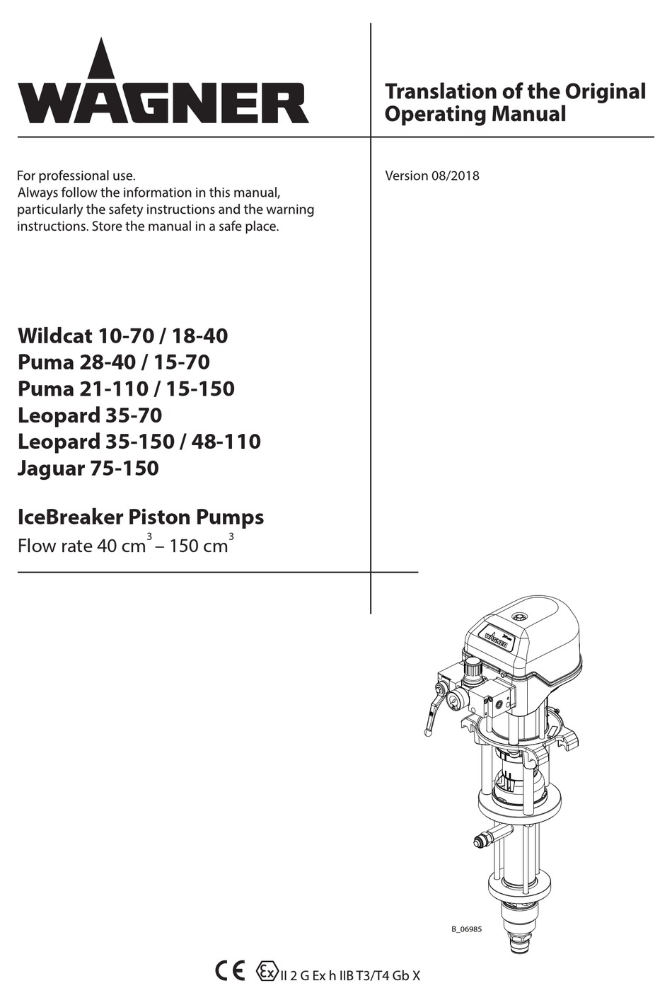 Wagner Wildcat 18 40 Water Pump Translation Of The Original Operating Manual Manualslib