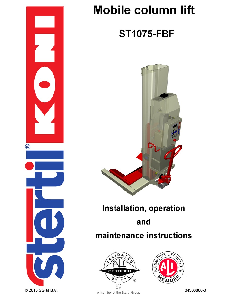 STERTILKONI ST1075FBF LIFTING SYSTEM INSTALLATION, OPERATION AND