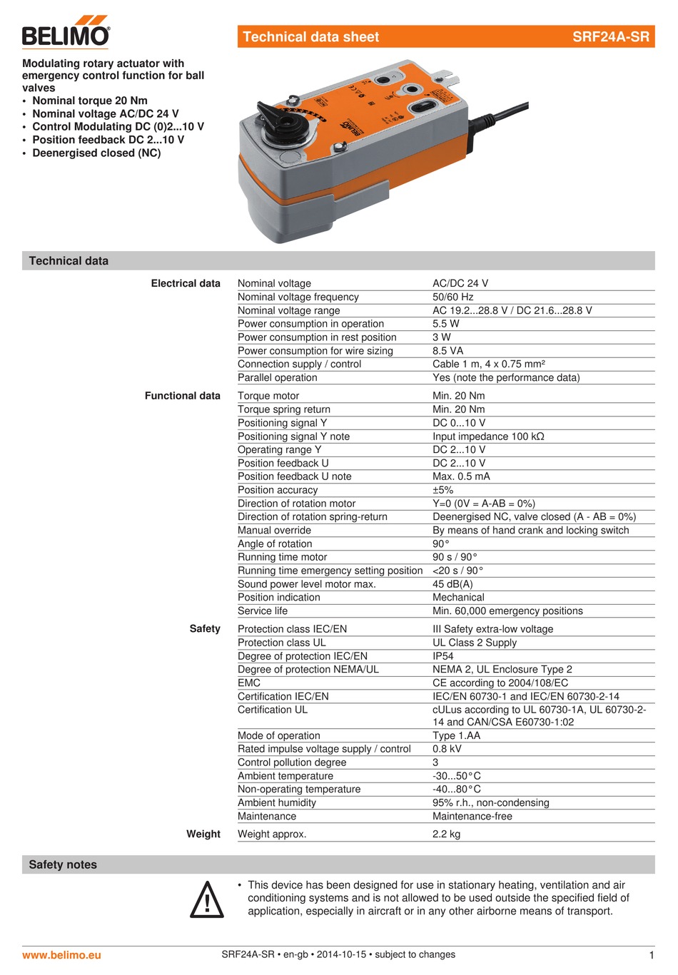 BELIMO SRF24A-SR CONTROLLER TECHNICAL DATA SHEET | ManualsLib