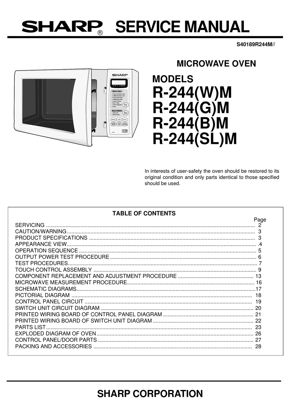 sharp r244 microwave