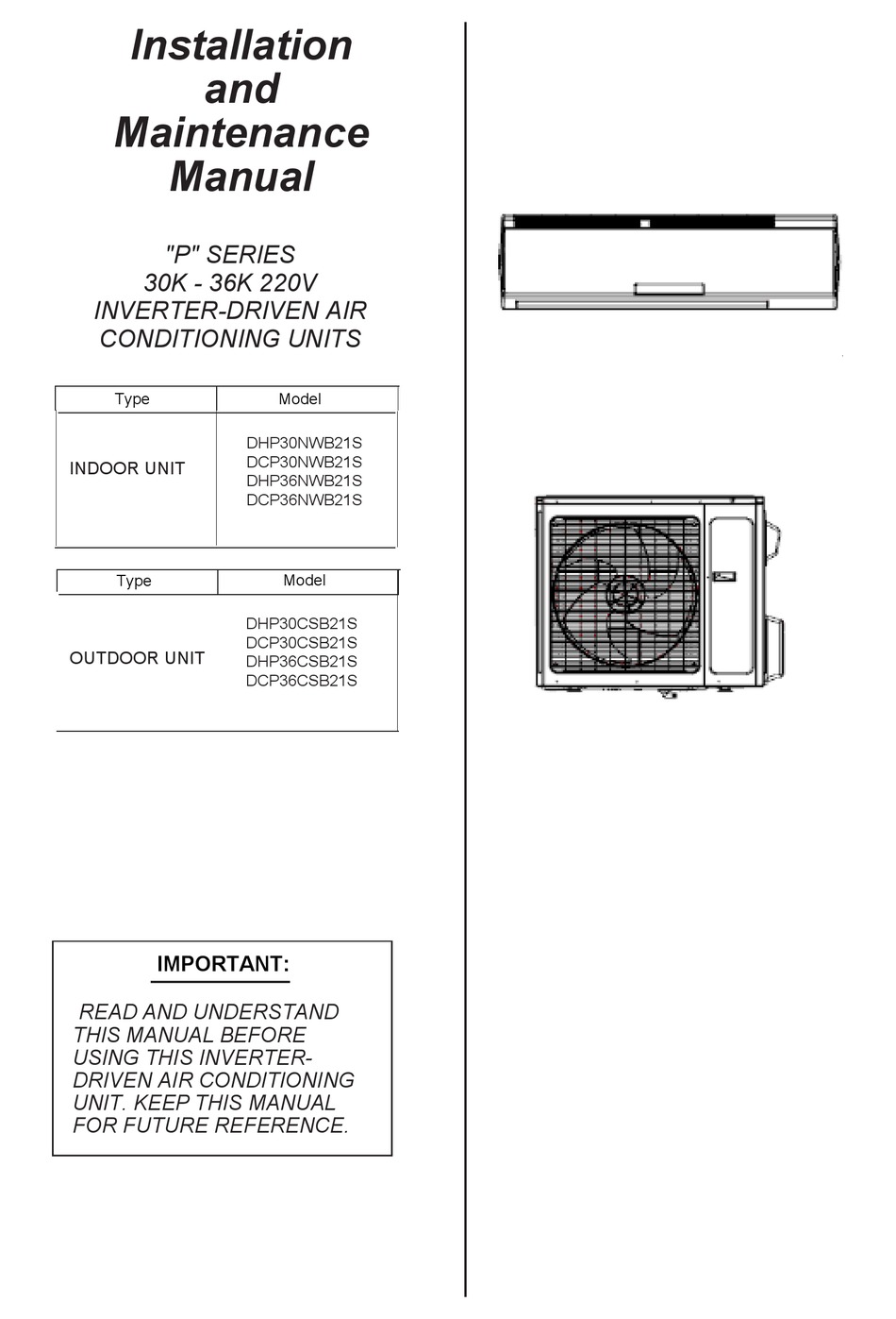 JOHNSON CONTROLS P SERIES AIR CONDITIONER INSTALLATION AND MAINTENANCE