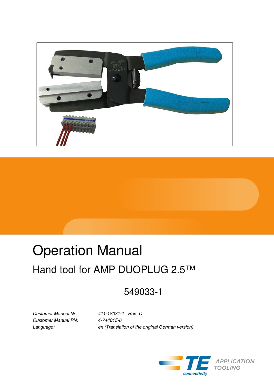 Te Connectivity Hand Tool For Amp Duoplug 2 5 Operation Manual Pdf Download Manualslib