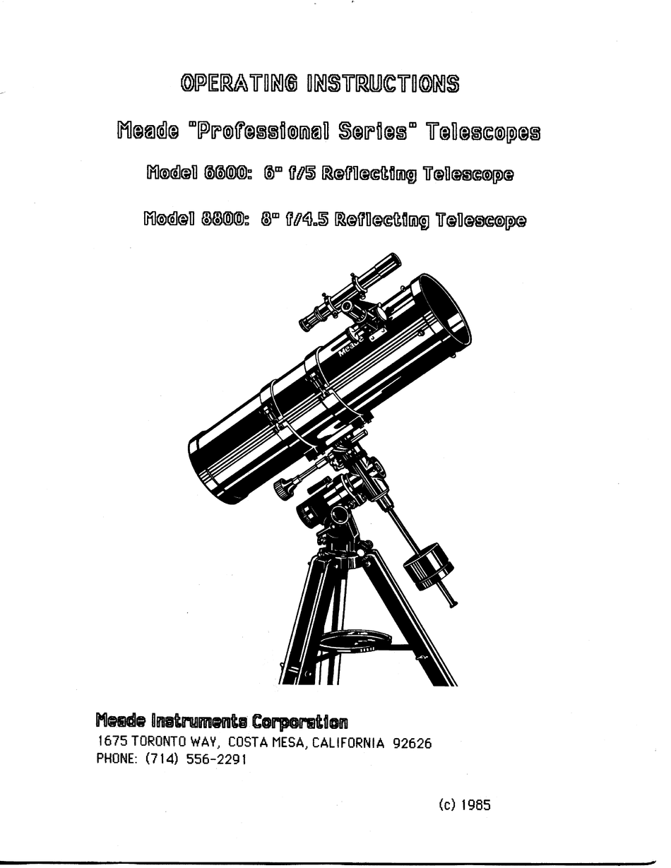 MEADE 6600 TELESCOPE OPERATING INSTRUCTIONS MANUAL ManualsLib