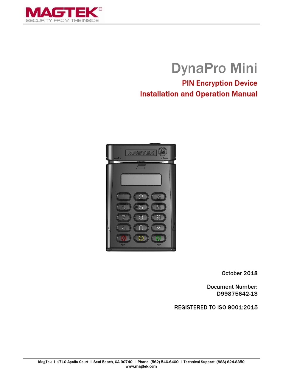 MAGTEK DYNAPRO MINI CARD READER INSTALLATION AND OPERATION MANUAL