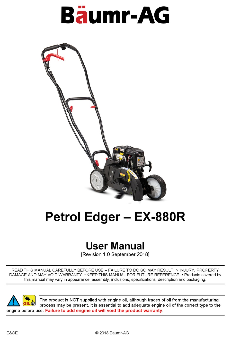 BAUMR-AG EX-880R EDGER USER MANUAL | ManualsLib