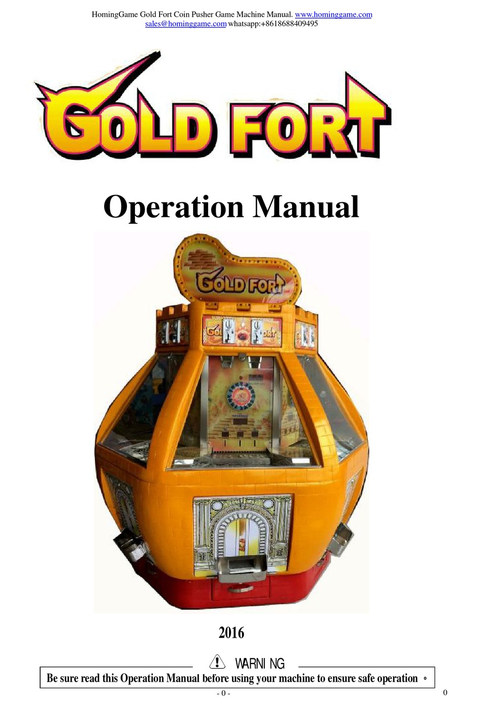 HOMING GOLD FORT ARCADE GAME MACHINE OPERATION MANUAL | ManualsLib