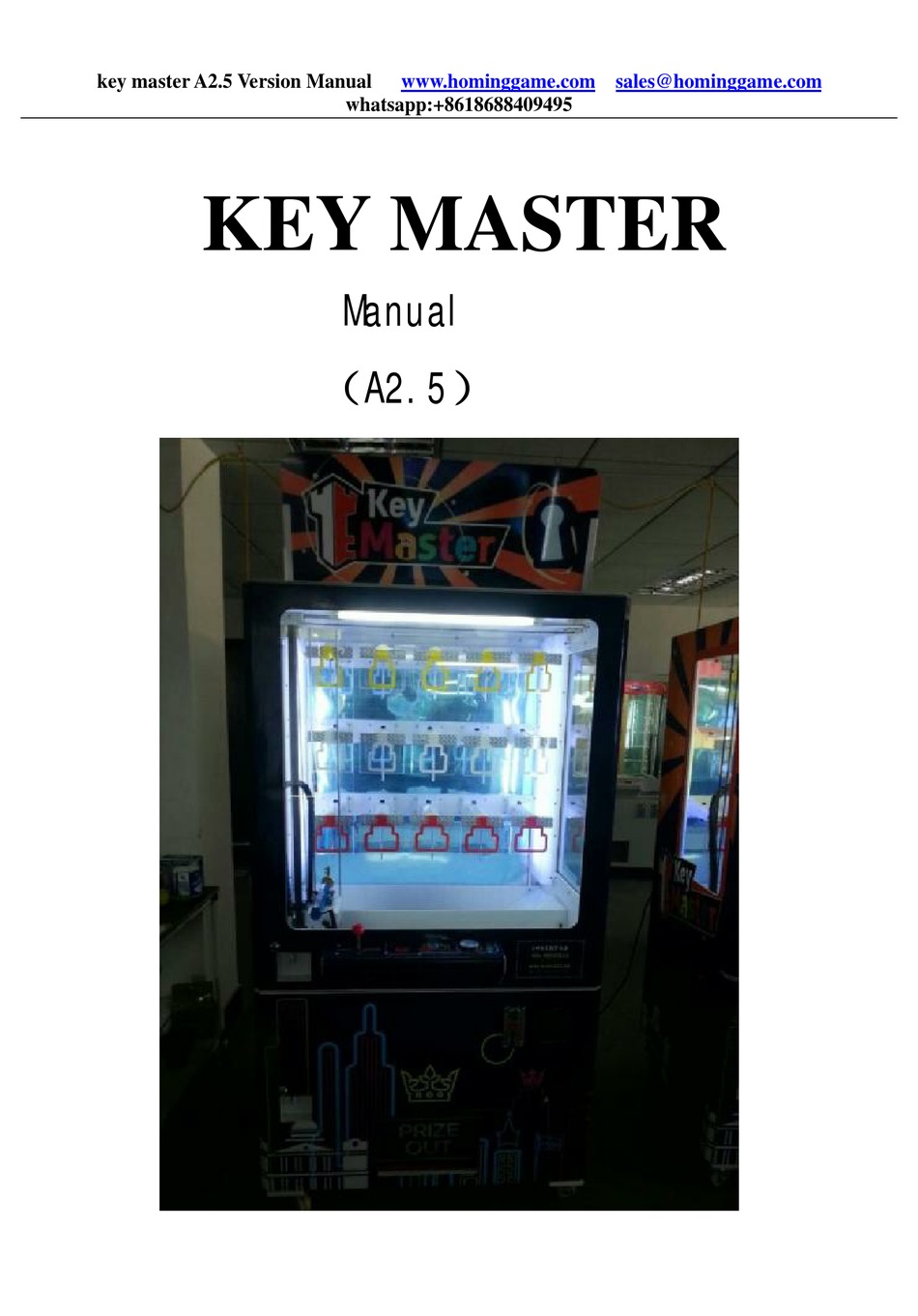 HOMING KEY MASTER ARCADE GAME MACHINE MANUAL | ManualsLib