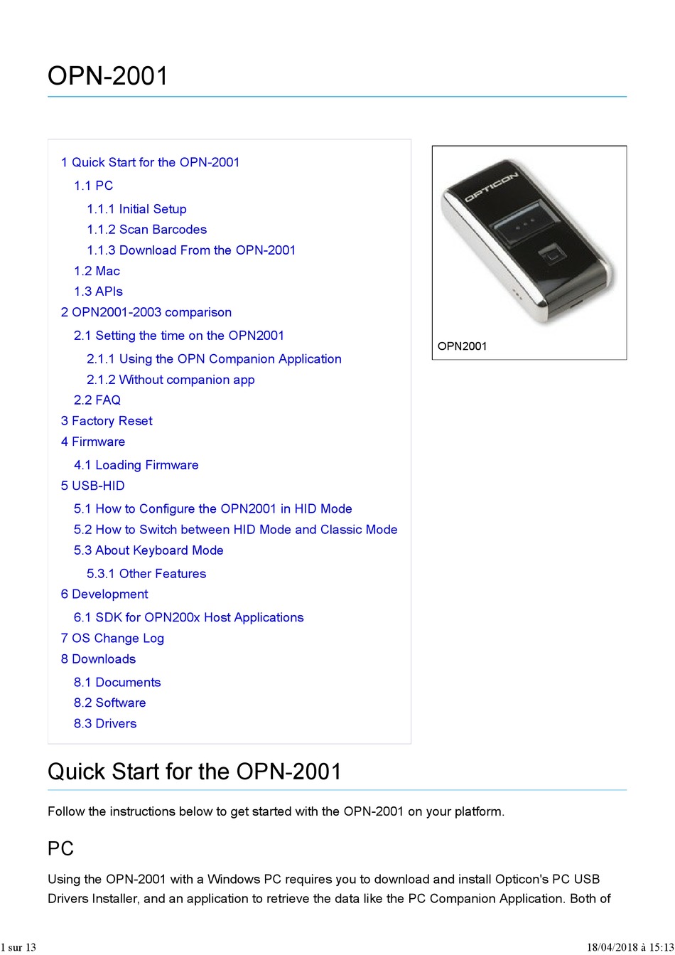 OPTICON OPN2001 QUICK START MANUAL Pdf Download ManualsLib