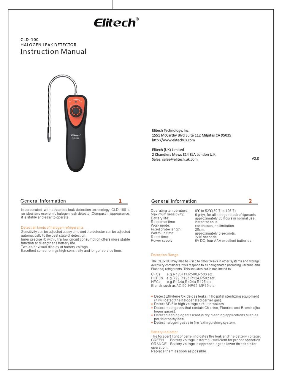 Elitech Cld 100 Instruction Manual Pdf Download Manualslib