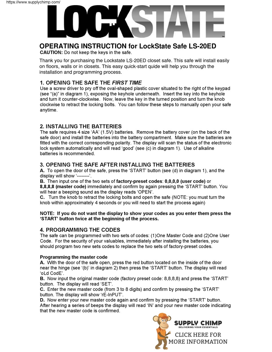 LOCKSTATE LS20ED SAFE OPERATING INSTRUCTION ManualsLib