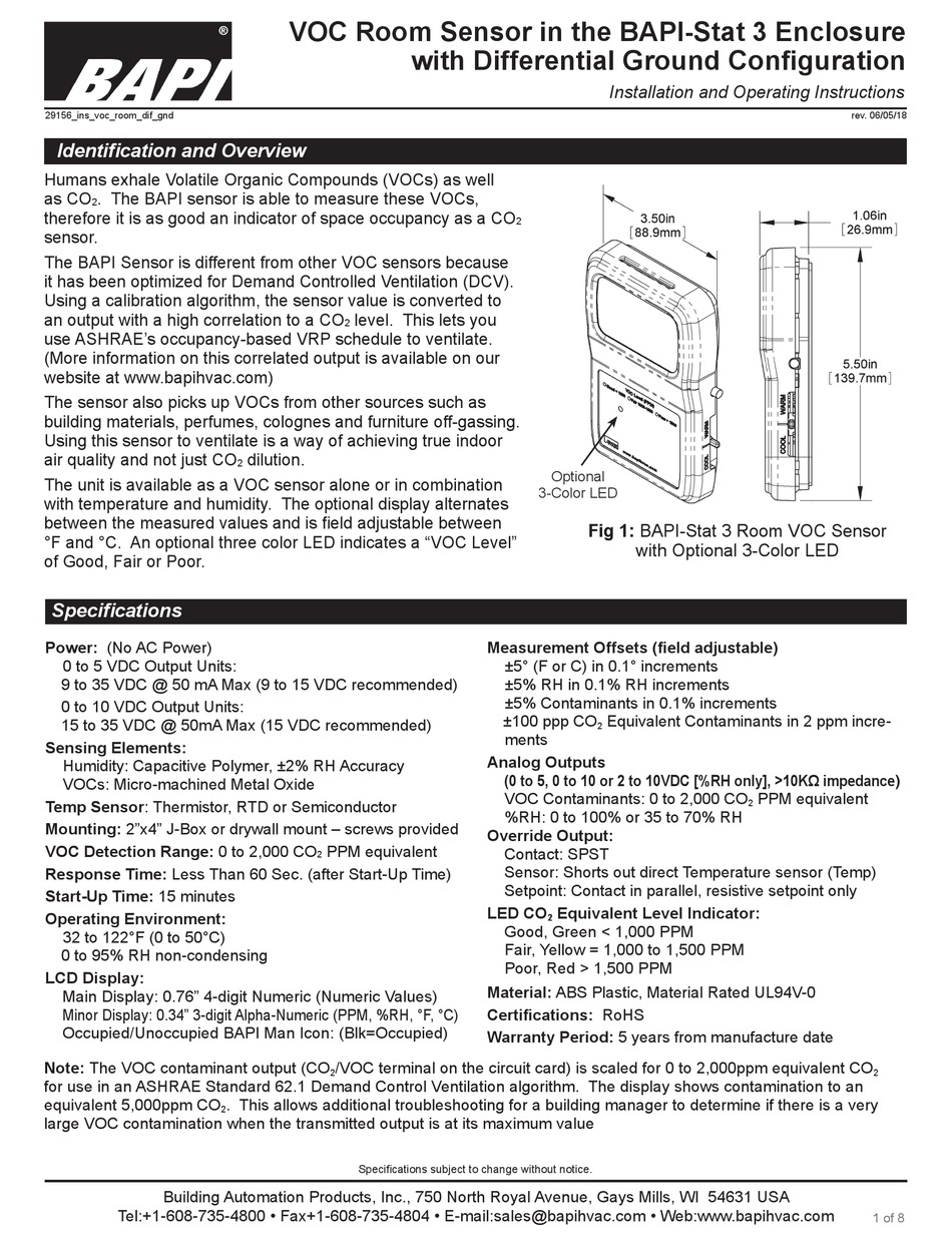 Duct Humidity (%RH) Sensor with Optional Temperature Sensor - BAPI