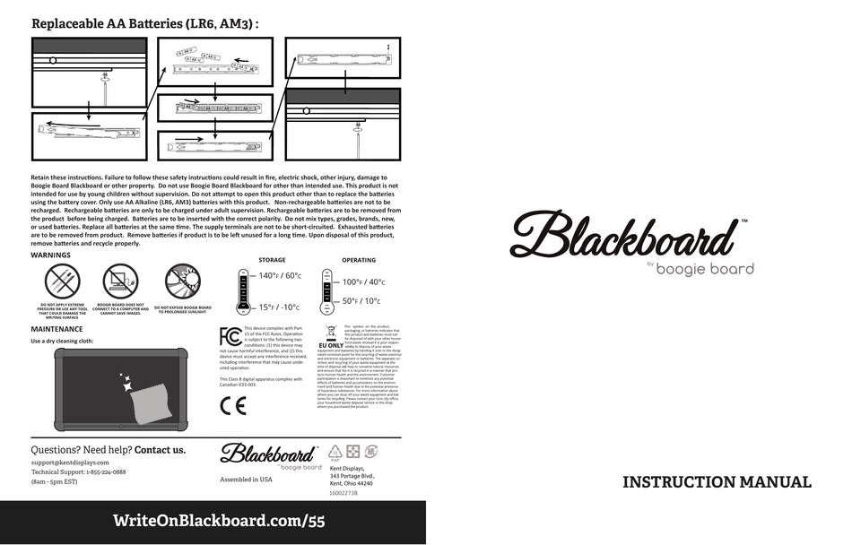 BOOGIE BOARD BLACKBOARD 55 DOANE SERIES TABLET INSTRUCTION MANUAL