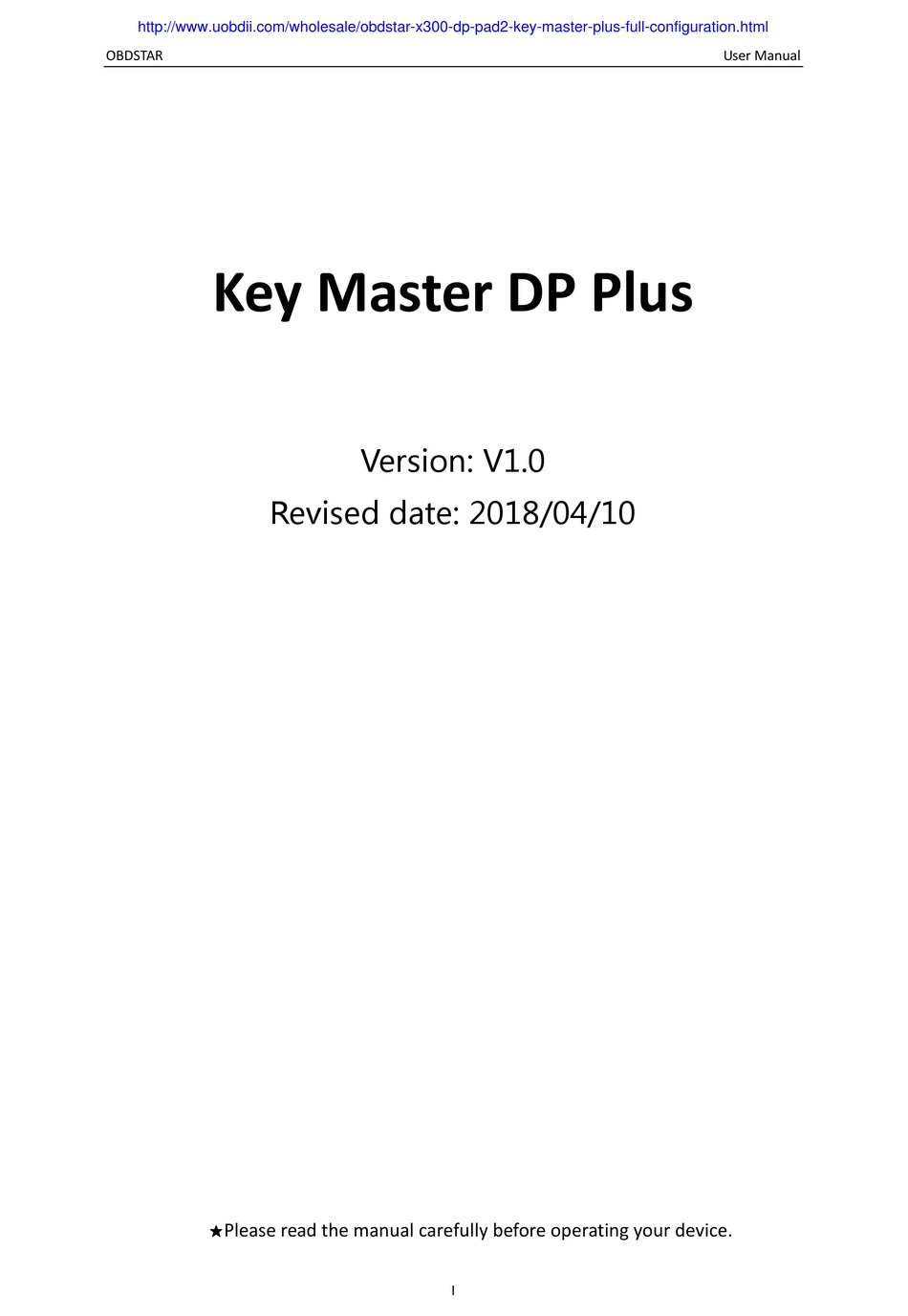 OBDSTAR KEY MASTER DP PLUS USER MANUAL Pdf Download | ManualsLib