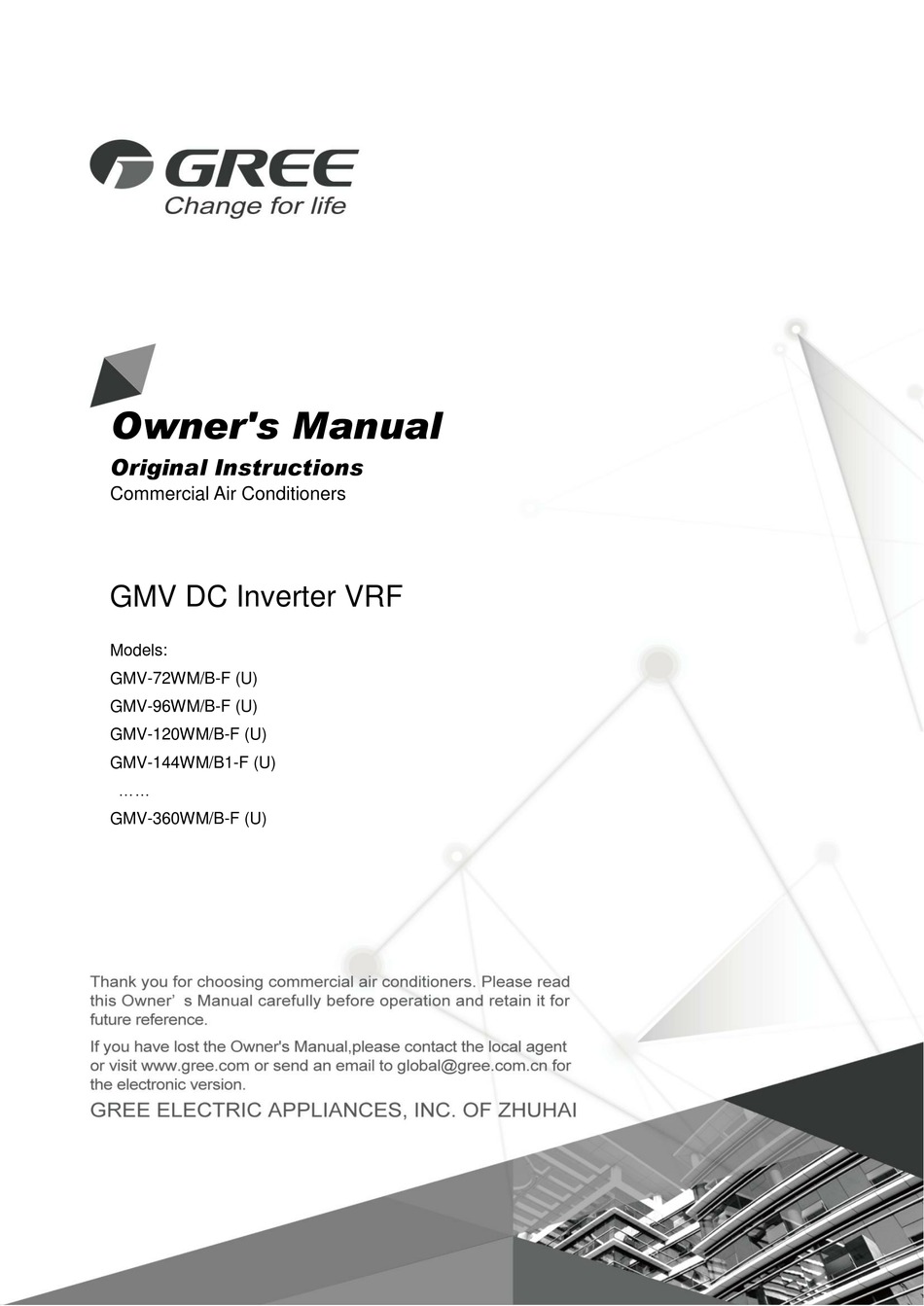 Gree Gmv Series Owner S Manual Pdf Download Manualslib