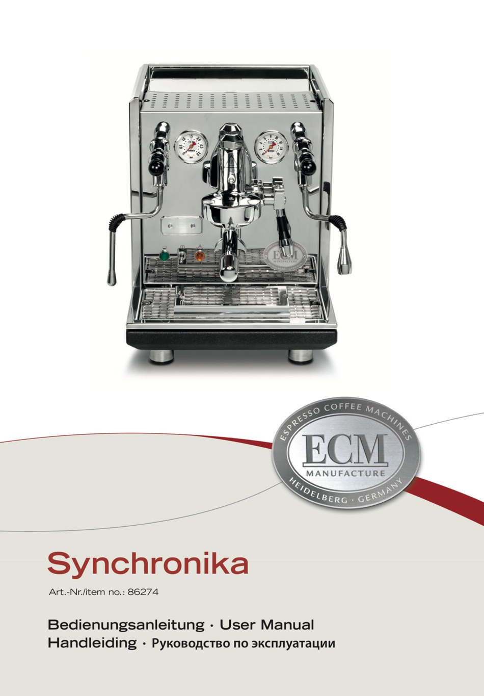 ECM MANUFACTURE SYNCHRONIKA COFFEE MAKER USER MANUAL ManualsLib
