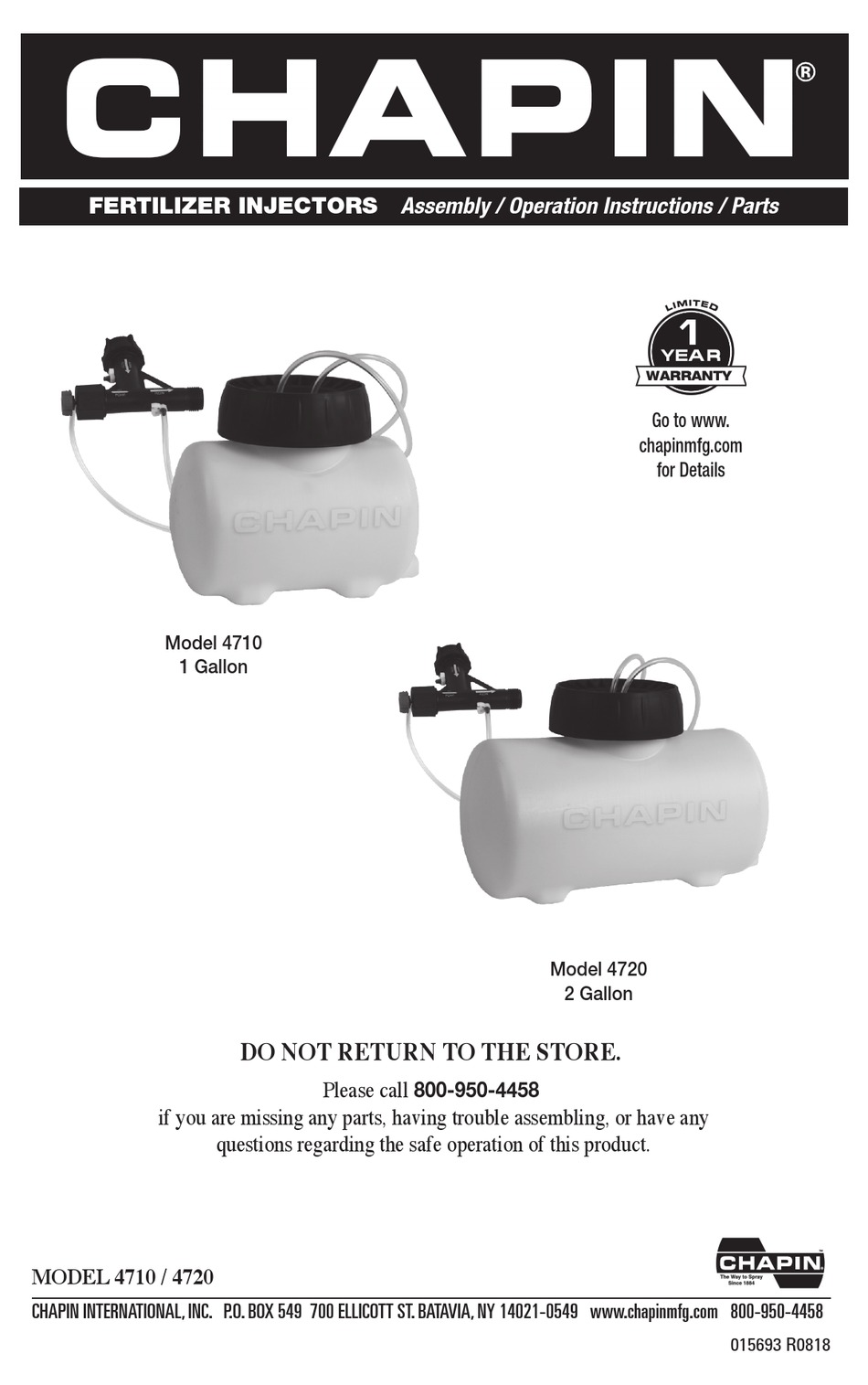 CHAPIN 4710 ASSEMBLY / OPERATION INSTRUCTIONS / PARTS Pdf Download