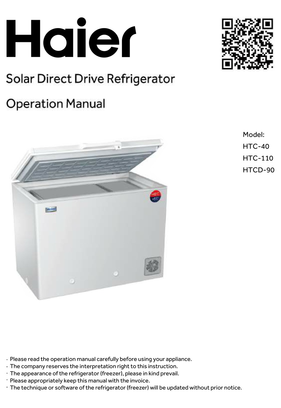 HAIER HTC40 REFRIGERATOR OPERATION MANUAL ManualsLib