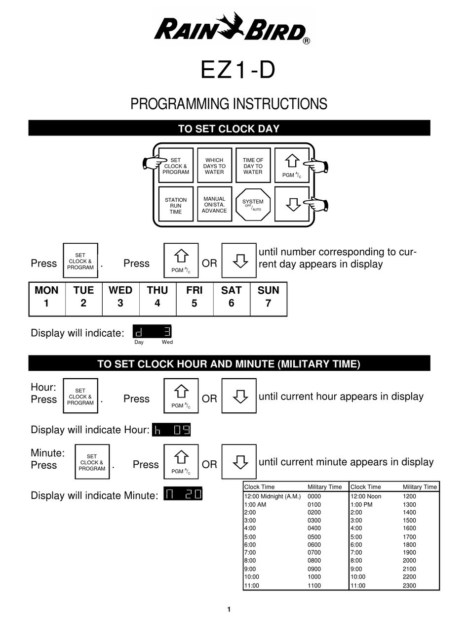 Rain Bird Ez1 D Programming Instructions Manual Pdf Download Manualslib