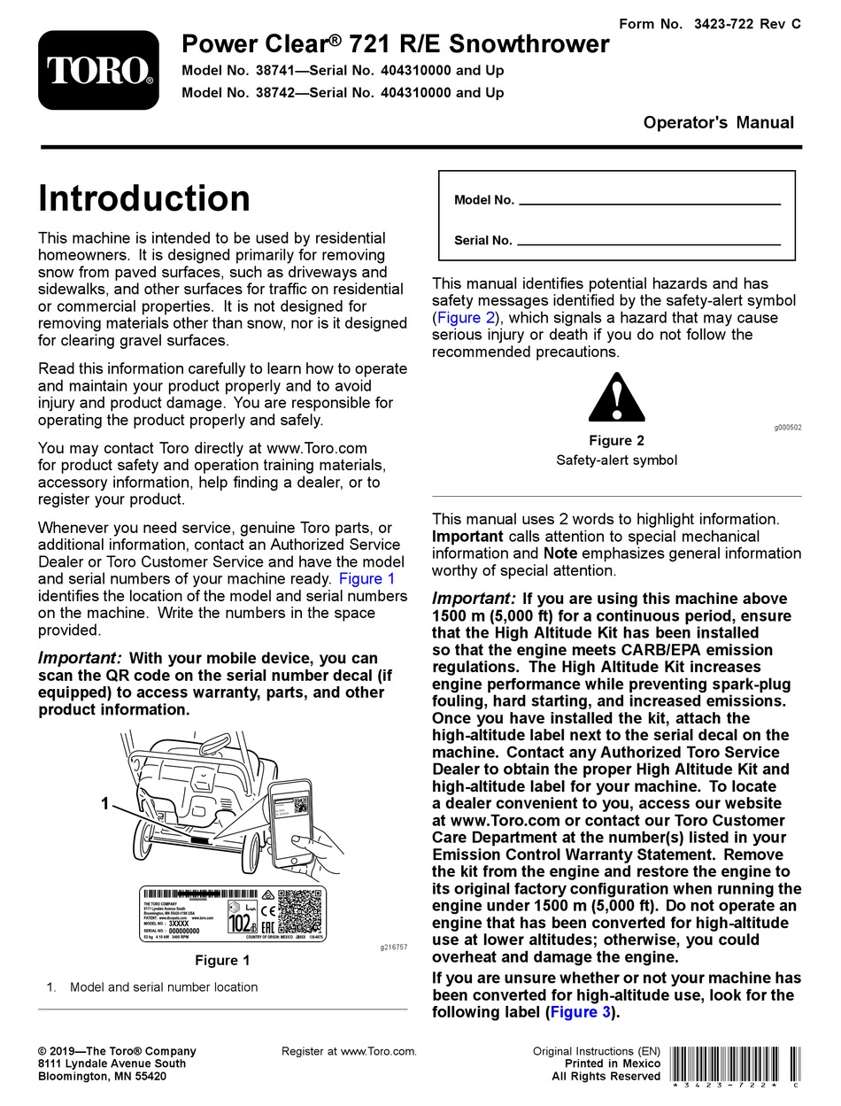 TORO POWER CLEAR 721 R OPERATOR'S MANUAL Pdf Download | ManualsLib