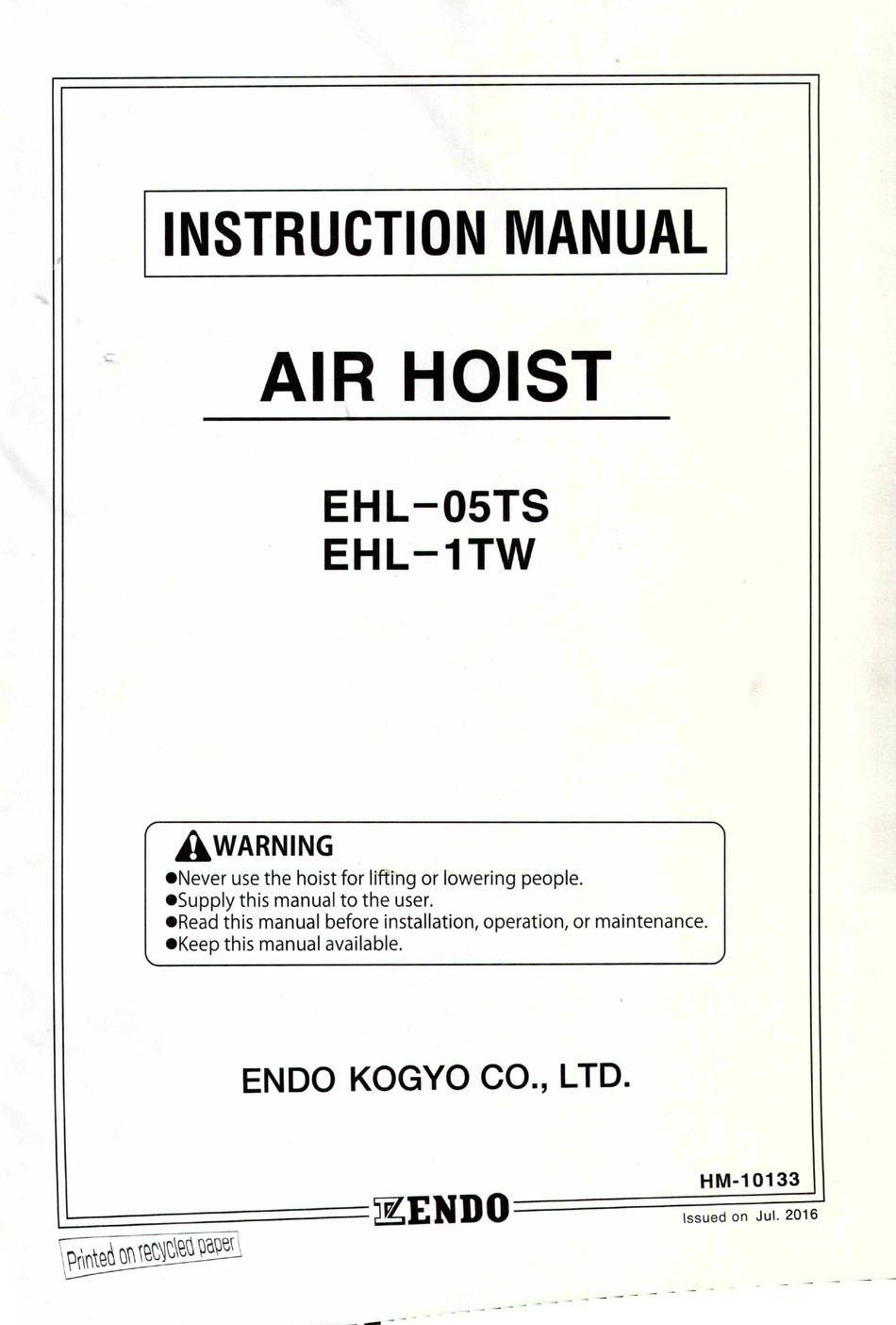 ENDO EHL05TS, EHL1TW INSTRUCTION MANUAL Pdf Download ManualsLib