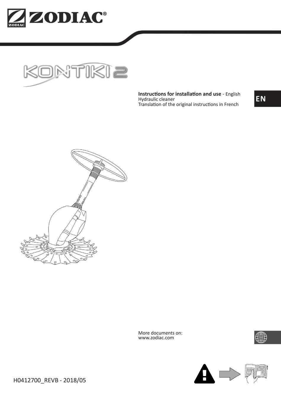 ZODIAC KONTIKI 2 SWIMMING POOL VACUUM INSTRUCTIONS FOR INSTALLATION AND