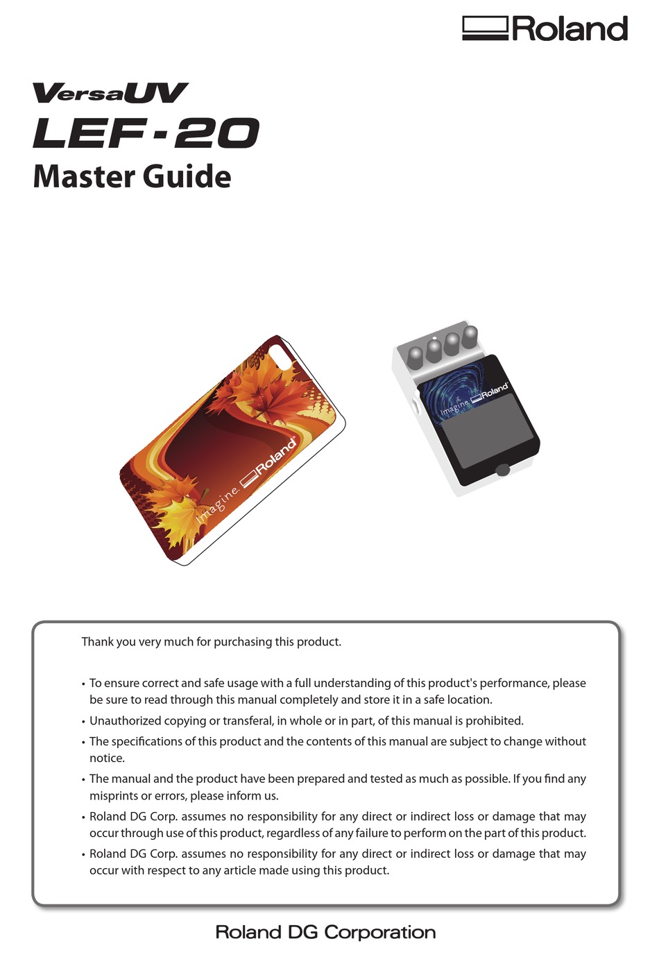 ROLAND VERSAUV LEF20 PRINTER MASTER MANUAL ManualsLib