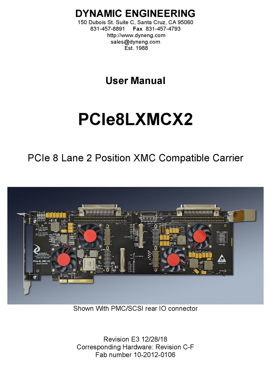 DYNAMIC ENGINEERING PCIE8LXMCX2 ADAPTER USER MANUAL ManualsLib