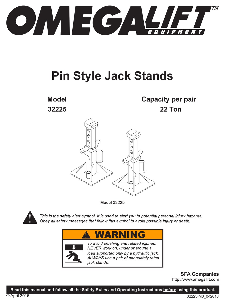 OMEGA LIFT EQUIPMENT 32225 OWNER'S MANUAL Pdf Download ManualsLib