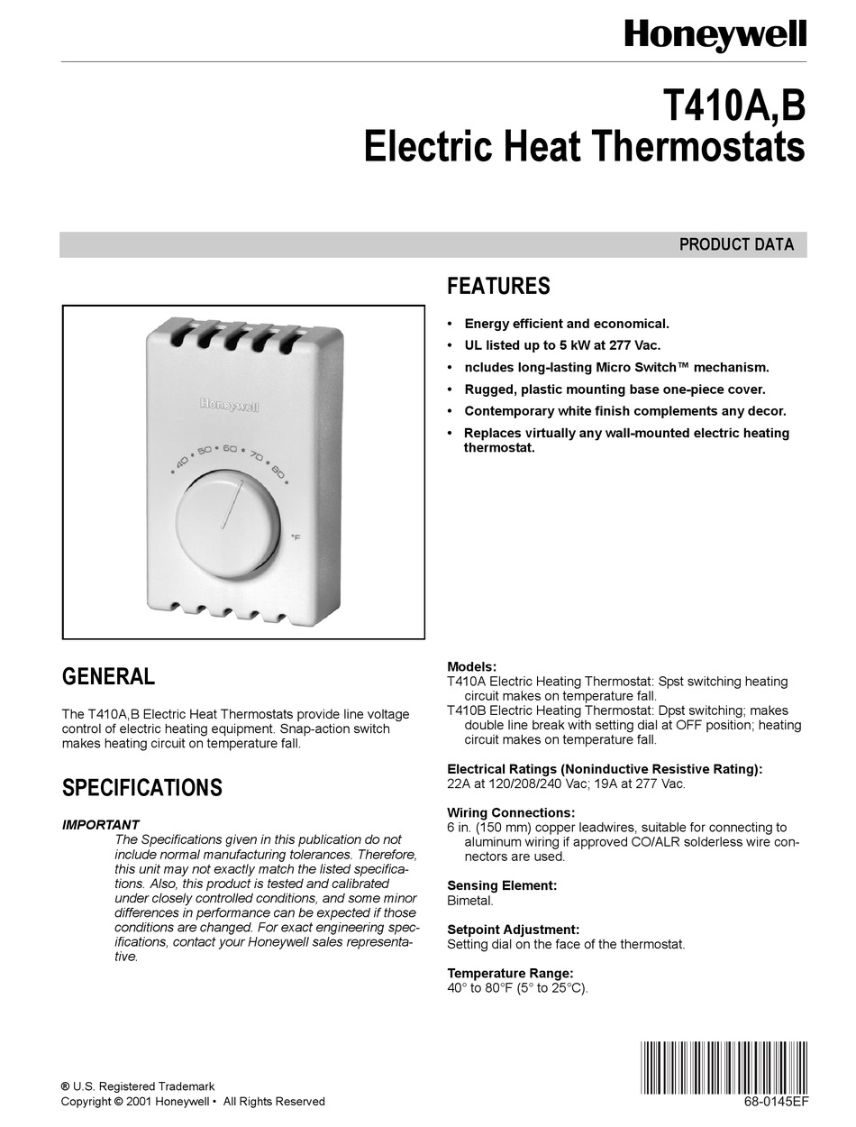 HONEYWELL T410A QUICK START MANUAL Pdf Download | ManualsLib