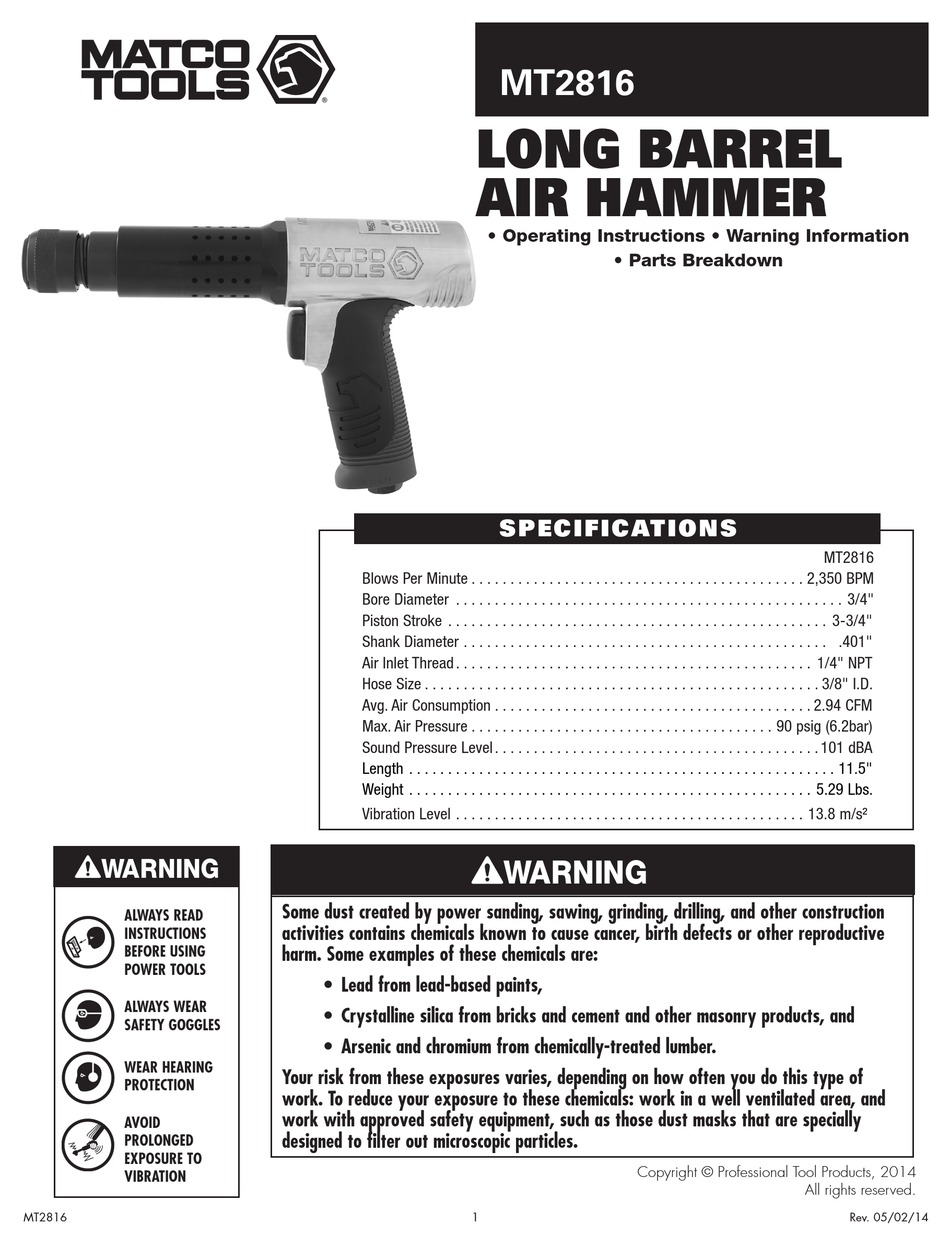 MATCO TOOLS MT2816 OPERATING INSTRUCTIONS MANUAL Pdf Download | ManualsLib