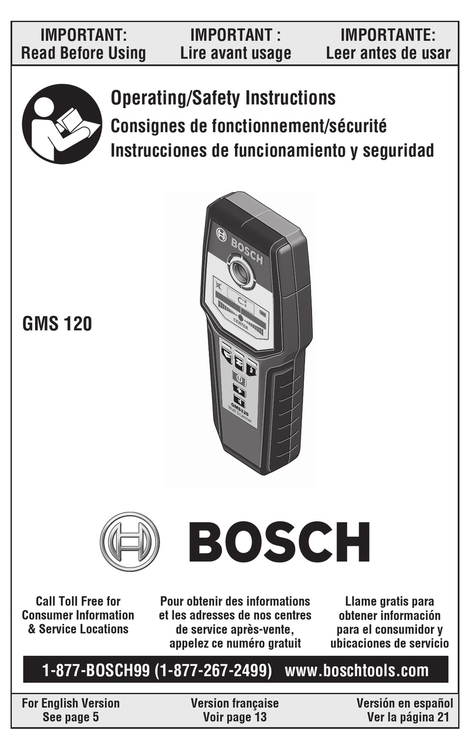 BOSCH GMS 120 OPERATING/SAFETY INSTRUCTIONS MANUAL Pdf Download