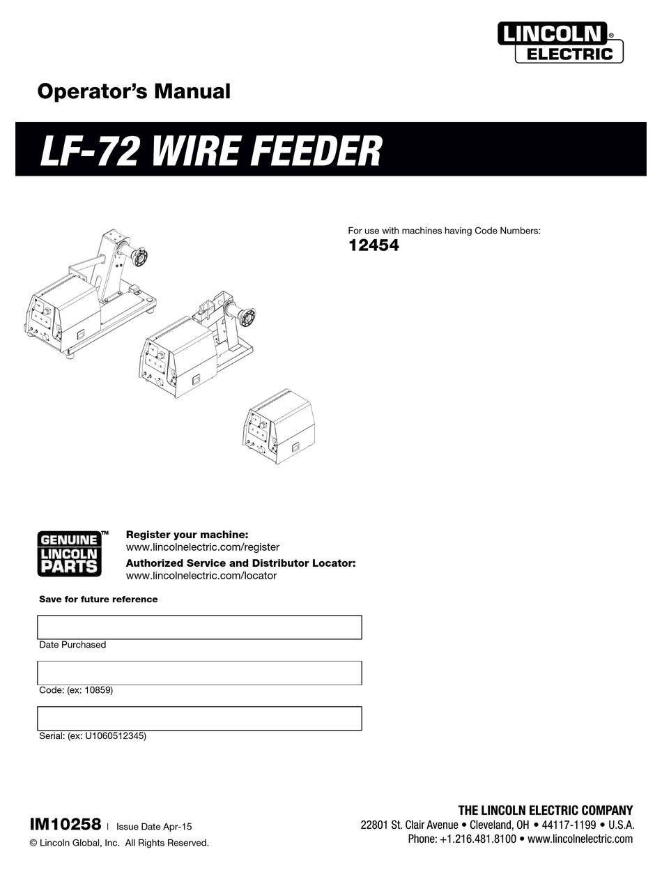 LINCOLN ELECTRIC LF-72 OPERATOR'S MANUAL Pdf Download