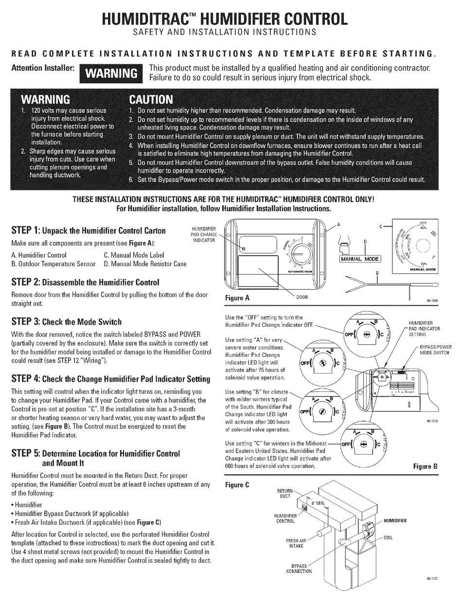 CARRIER HUMIDITRAC SAFETY AND INSTALLATION INSTRUCTIONS Pdf Download