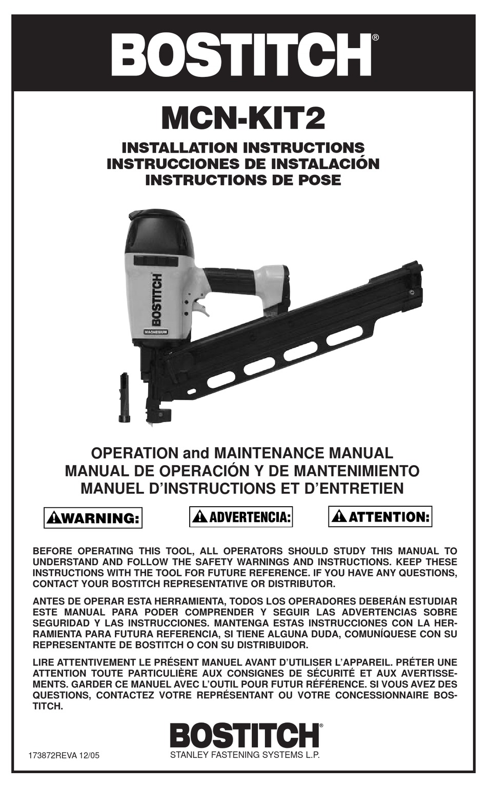 BOSTITCH MCNKIT2 INSTALLATION INSTRUCTIONS MANUAL Pdf Download