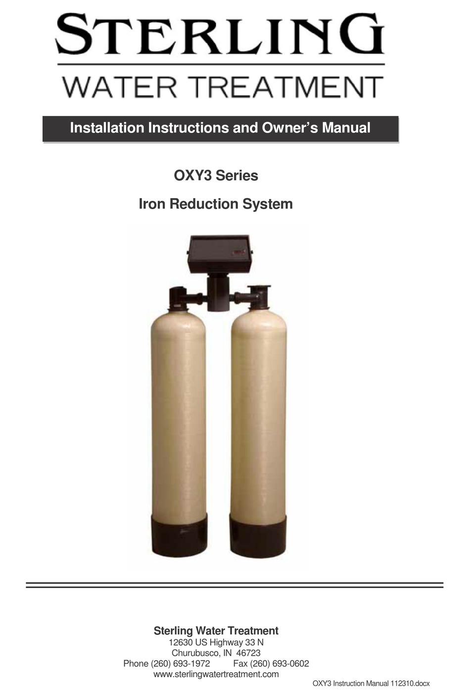 STERLING OXY3 SERIES INSTALLATION INSTRUCTIONS AND OWNER'S MANUAL Pdf