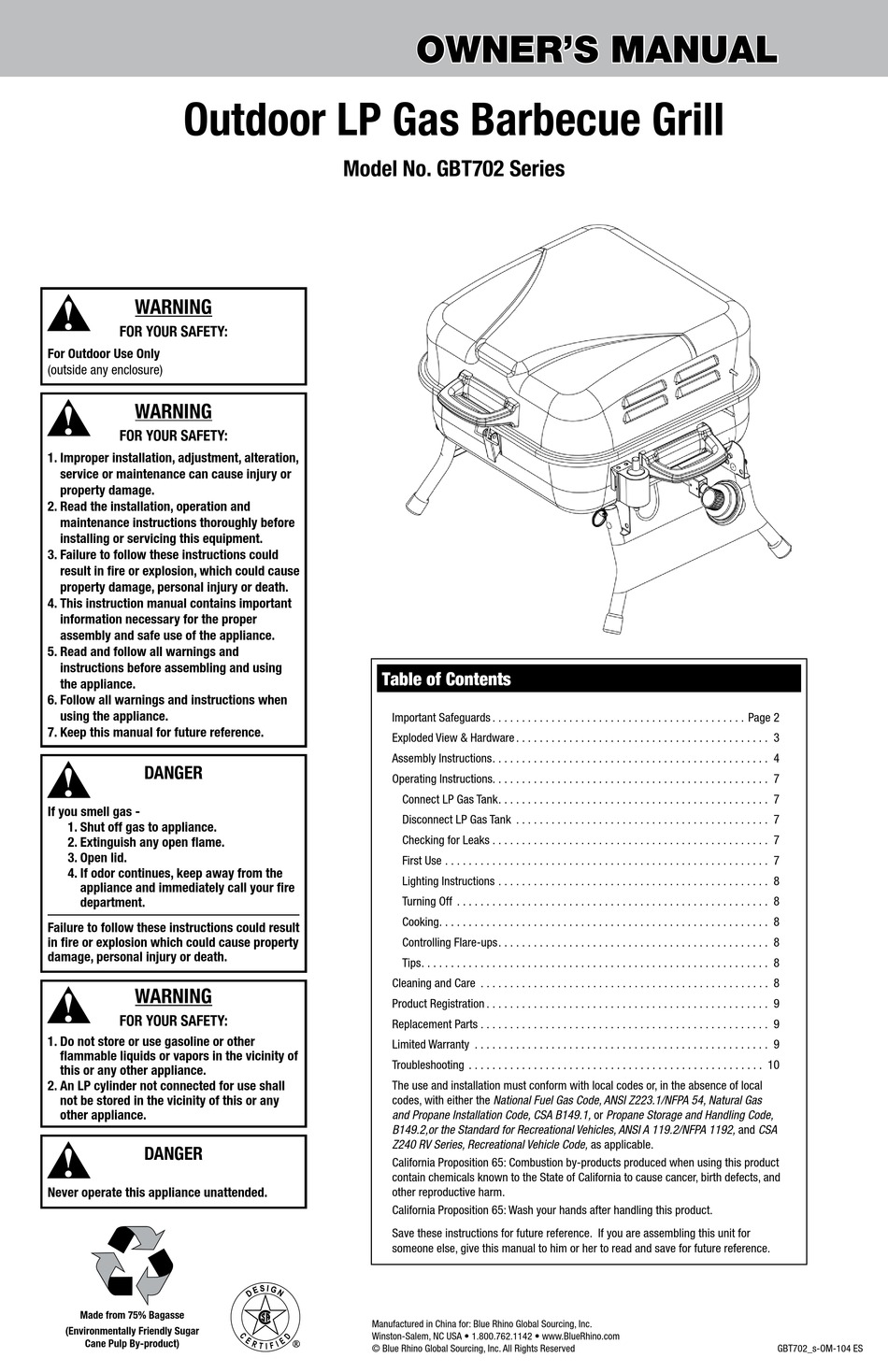 BLUE RHINO GBT702 SERIES OWNER'S MANUAL Pdf Download | ManualsLib