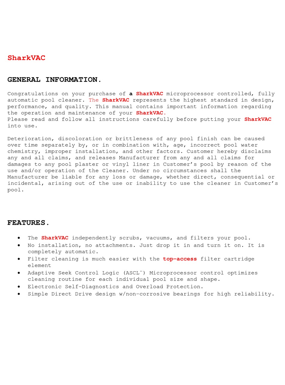 HAYWARD SHARKVAC GENERAL INFORMATION MANUAL Pdf Download ManualsLib