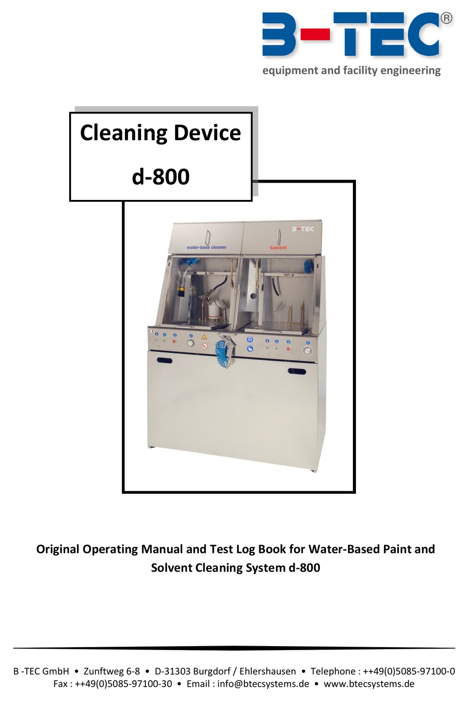 B-TEC D-800 ORIGINAL OPERATING MANUAL Pdf Download | ManualsLib