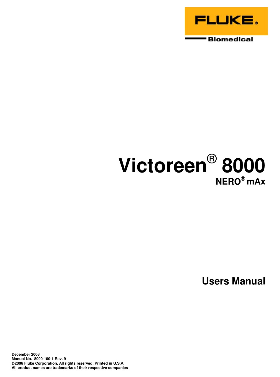 FLUKE BIOMEDICAL VICTOREEN NERO MAX 8000 USER MANUAL Pdf Download