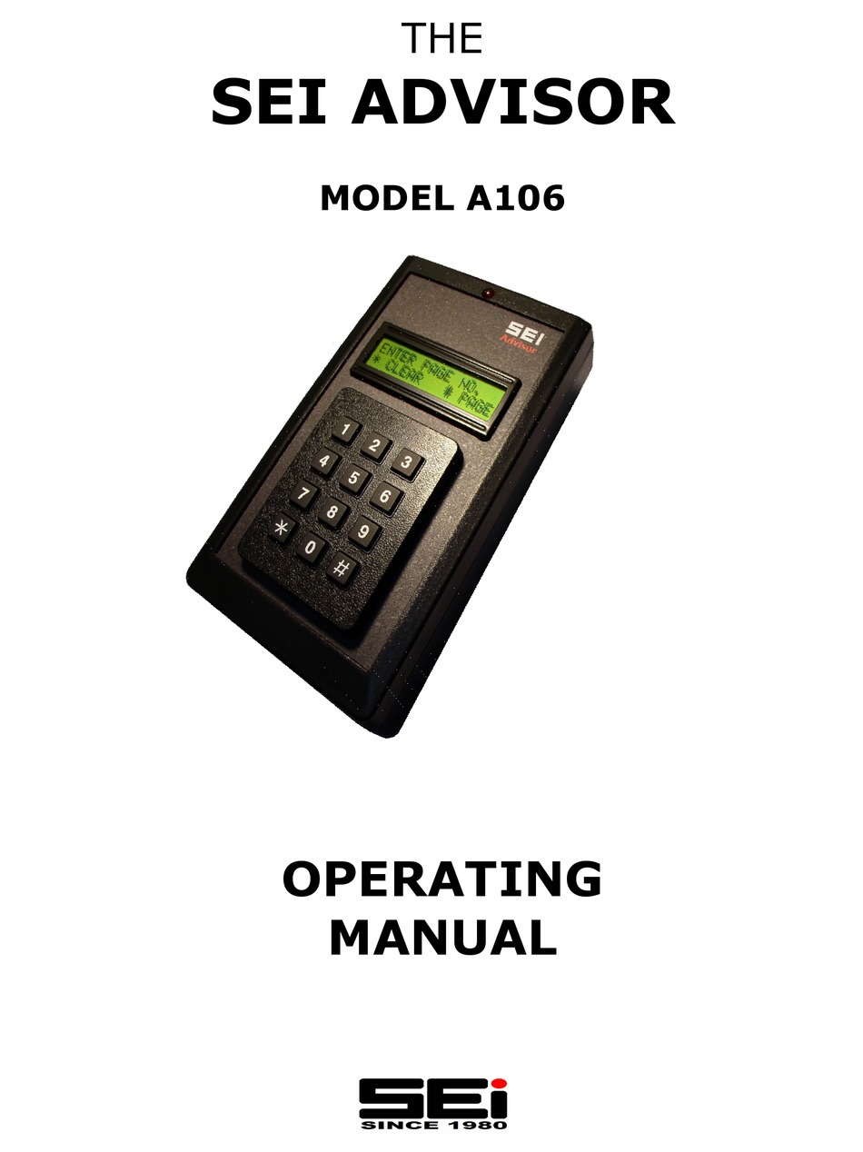 SEI ADVISOR A106 OPERATING MANUAL Pdf Download ManualsLib