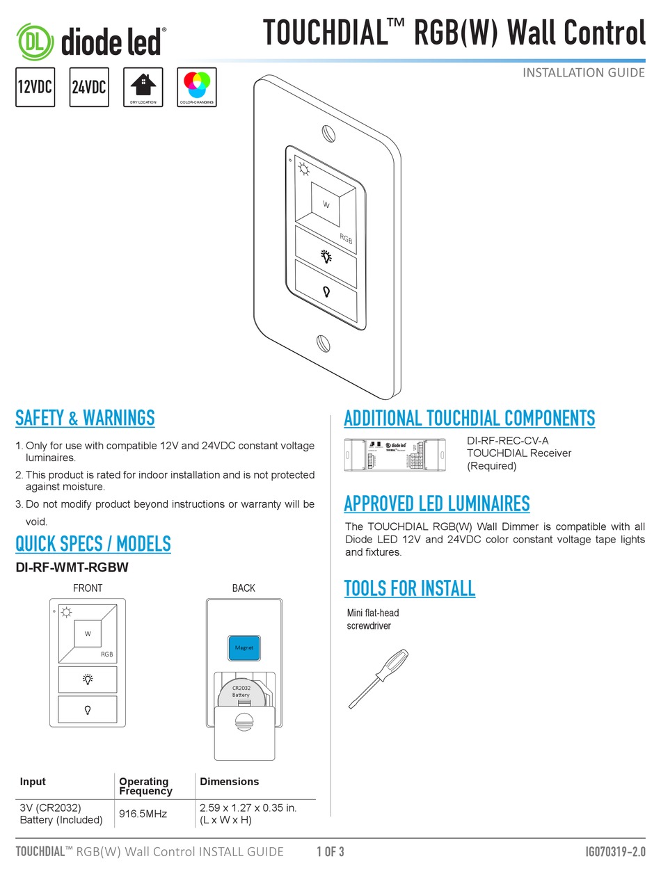 DIODE LED TOUCHDIAL DIRFWMTRGBW INSTALLATION MANUAL Pdf Download