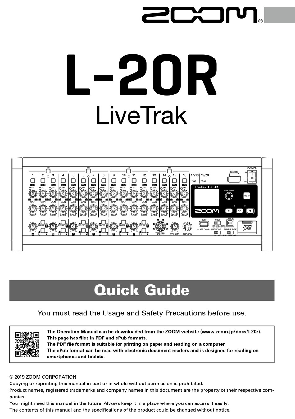 ZOOM LIVETRAK L-20R QUICK MANUAL Pdf Download | ManualsLib