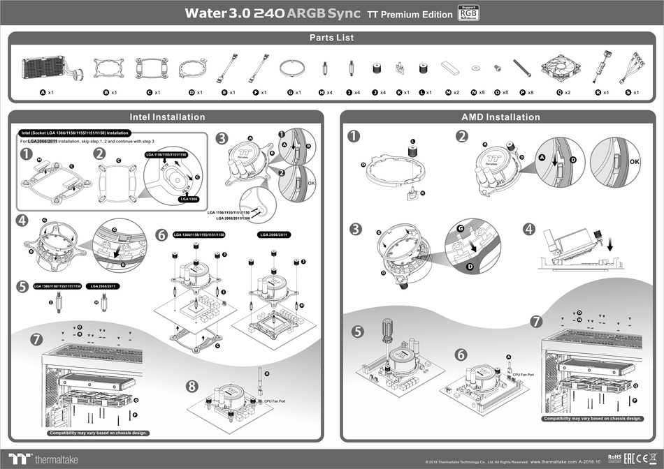 Thermaltake Water 3 0 240 Argb Sync Premium Edition Series User Manual Pdf Download Manualslib