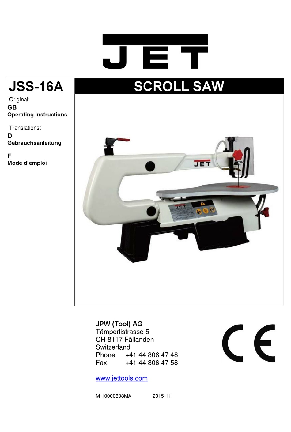 JET JSS16A OPERATING INSTRUCTIONS MANUAL Pdf Download ManualsLib