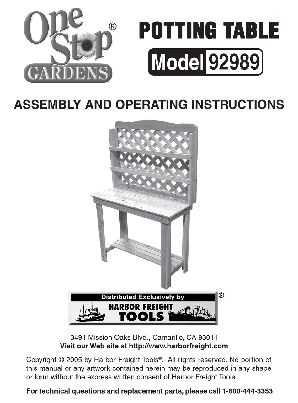 ONE STOP GARDENS 92989 ASSEMBLY AND OPERATING INSTRUCTIONS MANUAL Pdf