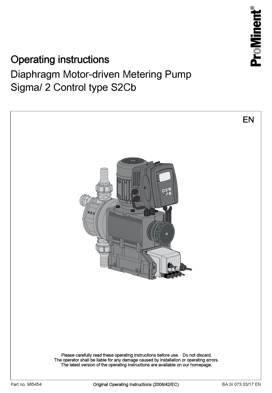 PROMINENT SIGMA/ 2 CONTROL S2CB OPERATING INSTRUCTIONS MANUAL Pdf